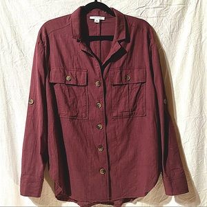 FAVLUX Cotton Maroon High Low RollUp Sleeves